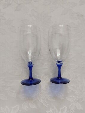Sapphire Blue Sculpted Petals Tulip Stemmed Glasses
